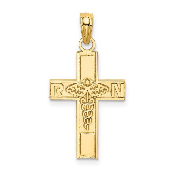10k Yellow Gold RN Nurse Necklace - Caduceus Symbol With Diamond, 16 Inch Chain, Medical Jewelry, Made In USA - View #5